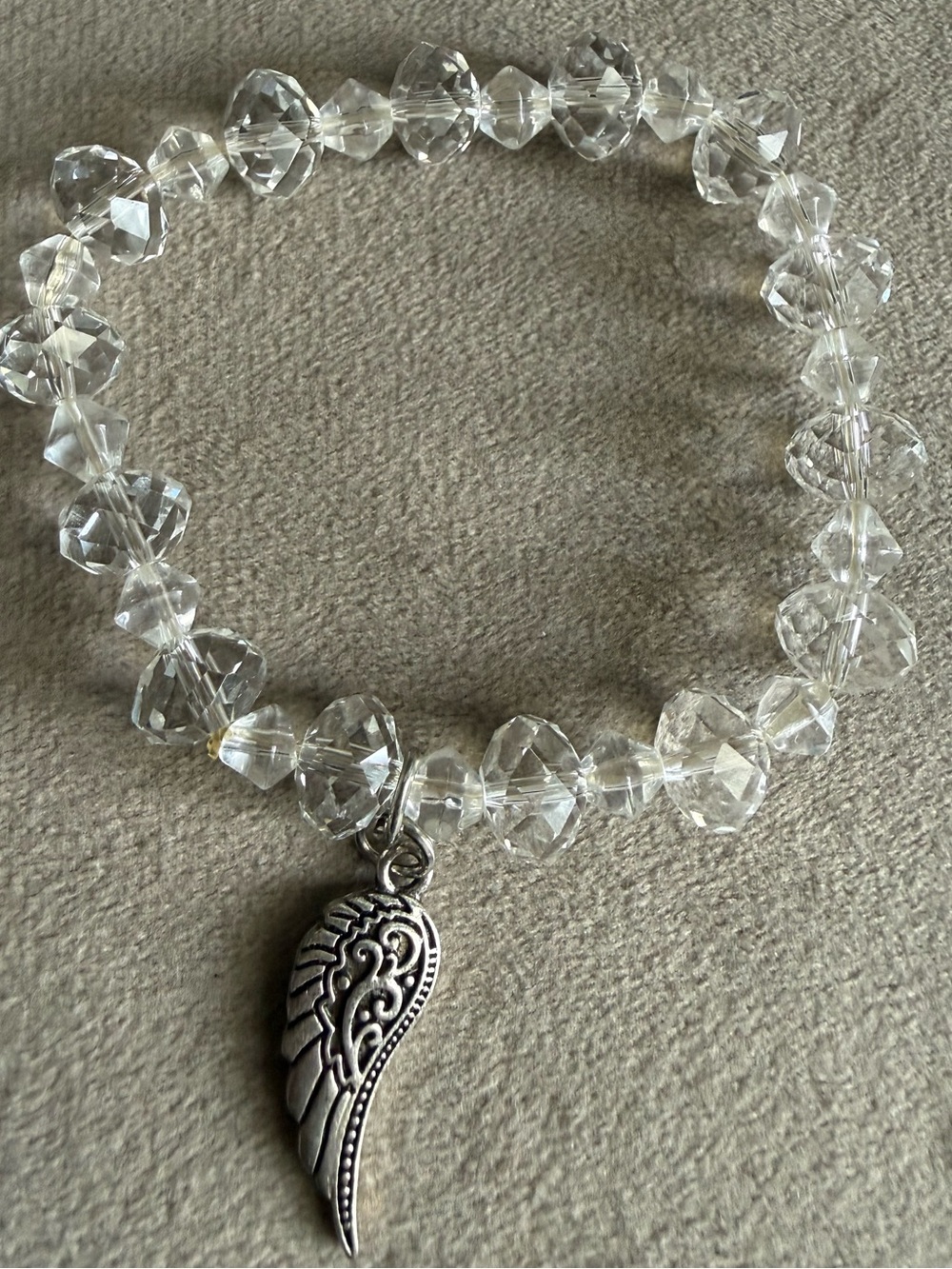 Clear Crystal Bead Bracelet with Silver Wing Charm - Women's Jewelry